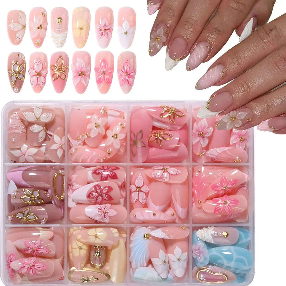 288pcs Long Almond Nail Art Stickers Set, French Acrylic Material, Perfect Fit, Includes 4 Jelly Glue & 2 Nail Files, Ideal for Women