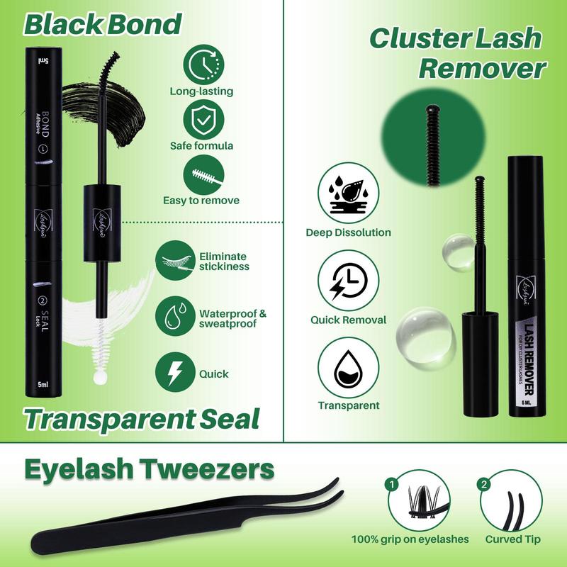 Curl Wispy Individual False Eyelash with Tools Kit, Cosmetic Eyelash Extension, 1 Set Natural Look Eyelash Extensions, Self Grafting Curl Eyelashes, Wispy Eyelash Clusters, Eye Makeup Accessories