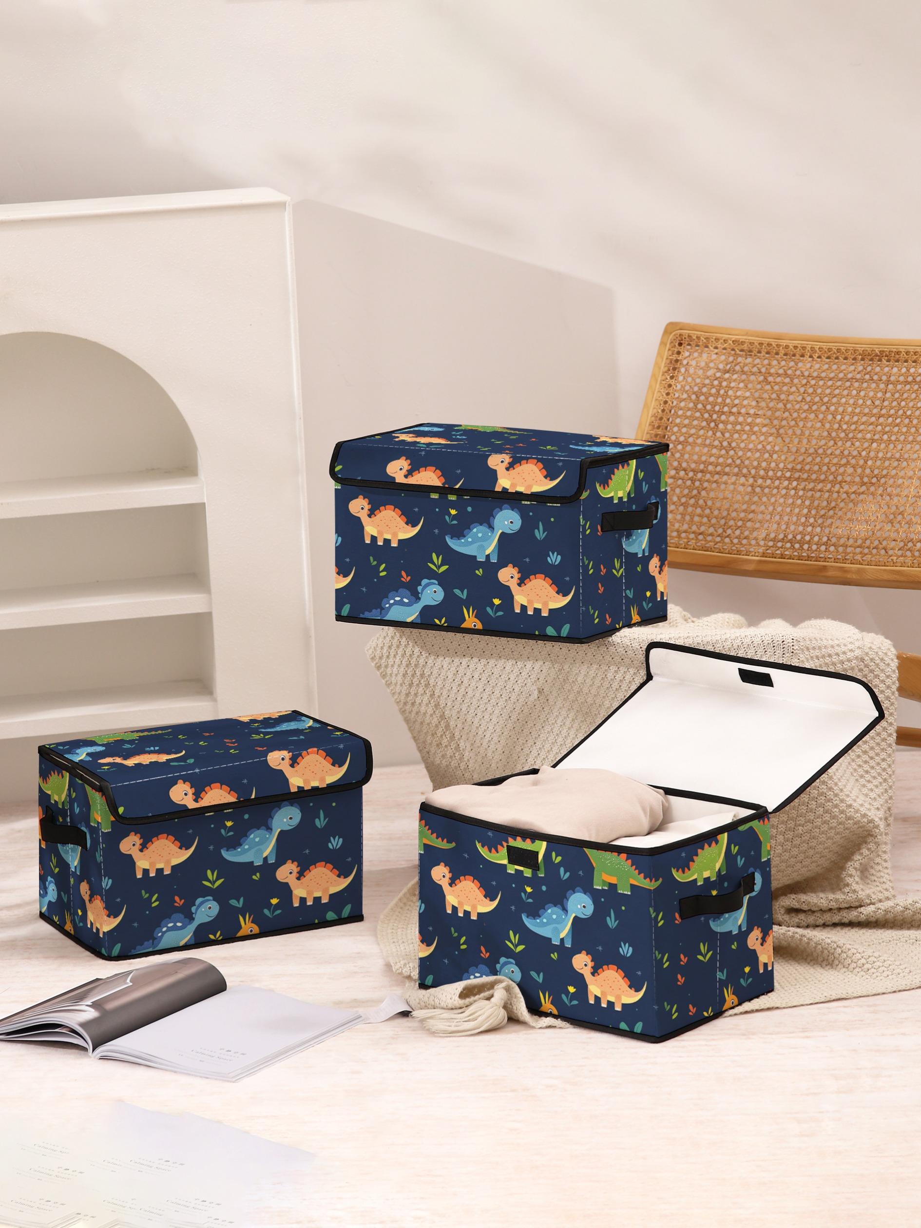 Dinosaur Pattern Printed Storage Box with Lid and Handle, Ideal for Organizing Clothes, Blankets, Sheets, and Toys in Bedroom or Under Bed