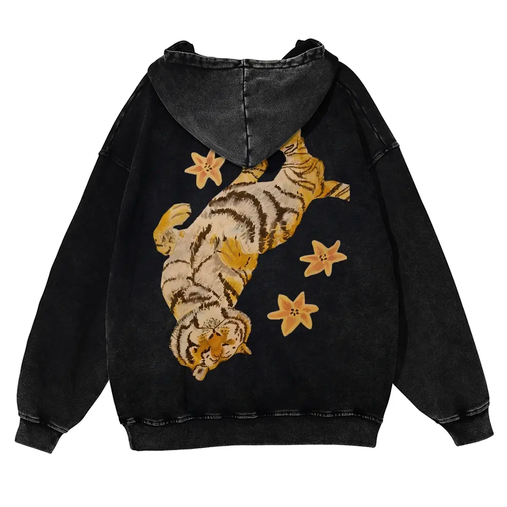 Unisex Watercolor Tigers, Five-Star Florals Graphic hoodie Personalized Pattern Y2k Clothing Round Neck hoodie,Women's Clothing 100% Cotton, Menswear, Top, Vintage Style,Summer Casual Oversized