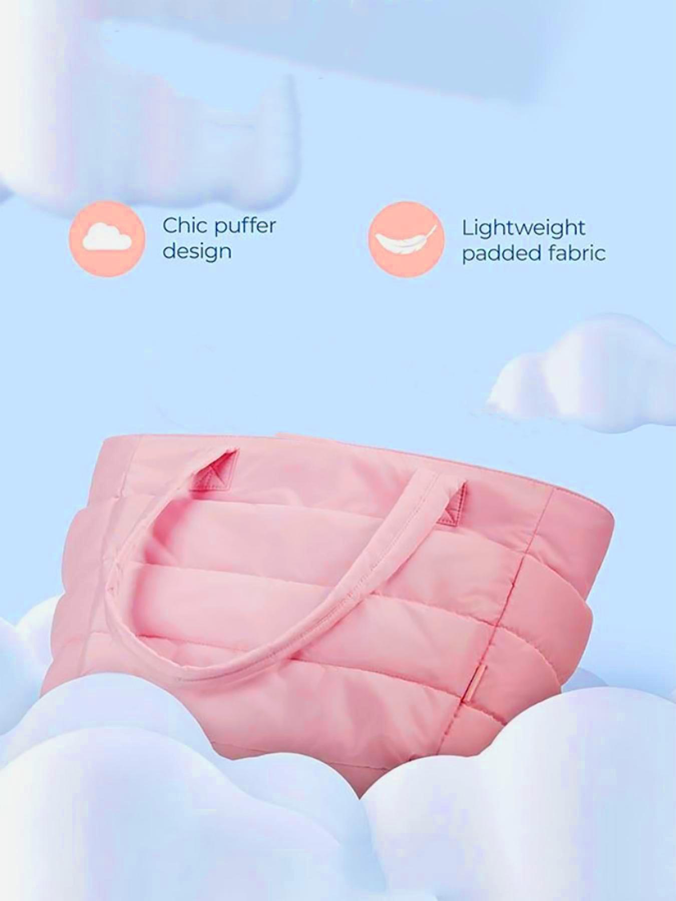 Women's Solid Color Quilted Puffer Tote Bag, Large Capacity Zipper Shoulder Bag for Travel Work, Casual Trendy Versatile High-quality Daily Commuting Bag, Purse