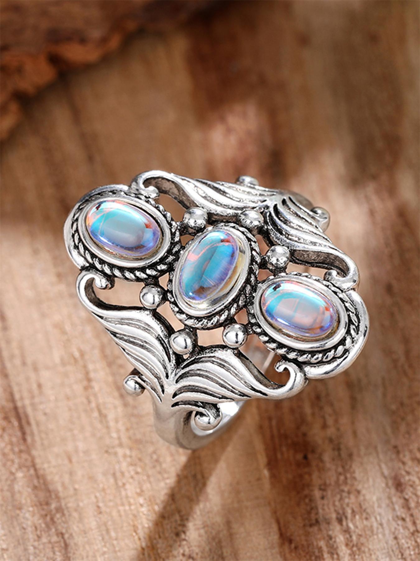 Vintage Artificial Crystal Decor Hollow Out Design Promise Ring, Elegant Fashion Accessories For Women, Wedding Engagement Bridal Jewelry Gift, Heirloom Ring, Unique Rings