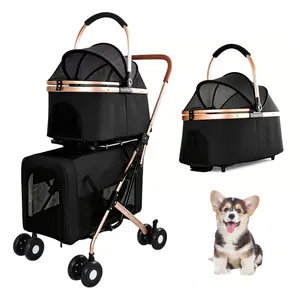 Double Pet Stroller for Dogs and Cats, Foldable Frame, 3-in-1 Convertible Carrier/Tote, Shockproof Wheels, Brake System, Fixed Safety Leashes for Small/Medium Pets in Multi-Pet Homes(Black)    RR