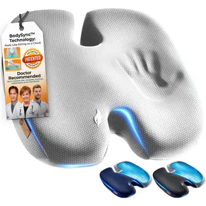 Seat Cushion, BodySync(TM) Technology with Non-Slip Gel & Memory  for ,  &  , Office Chair Cushion,  Seat Cushions for Driving (Light Grey)
