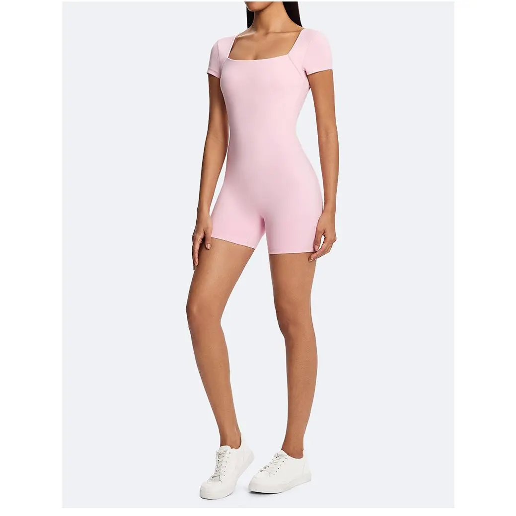 Women's Seamless High-Stretch Sports Bodysuit - Knit Fabric Polyamide Blend, Short Length Yoga Fitness Outfit