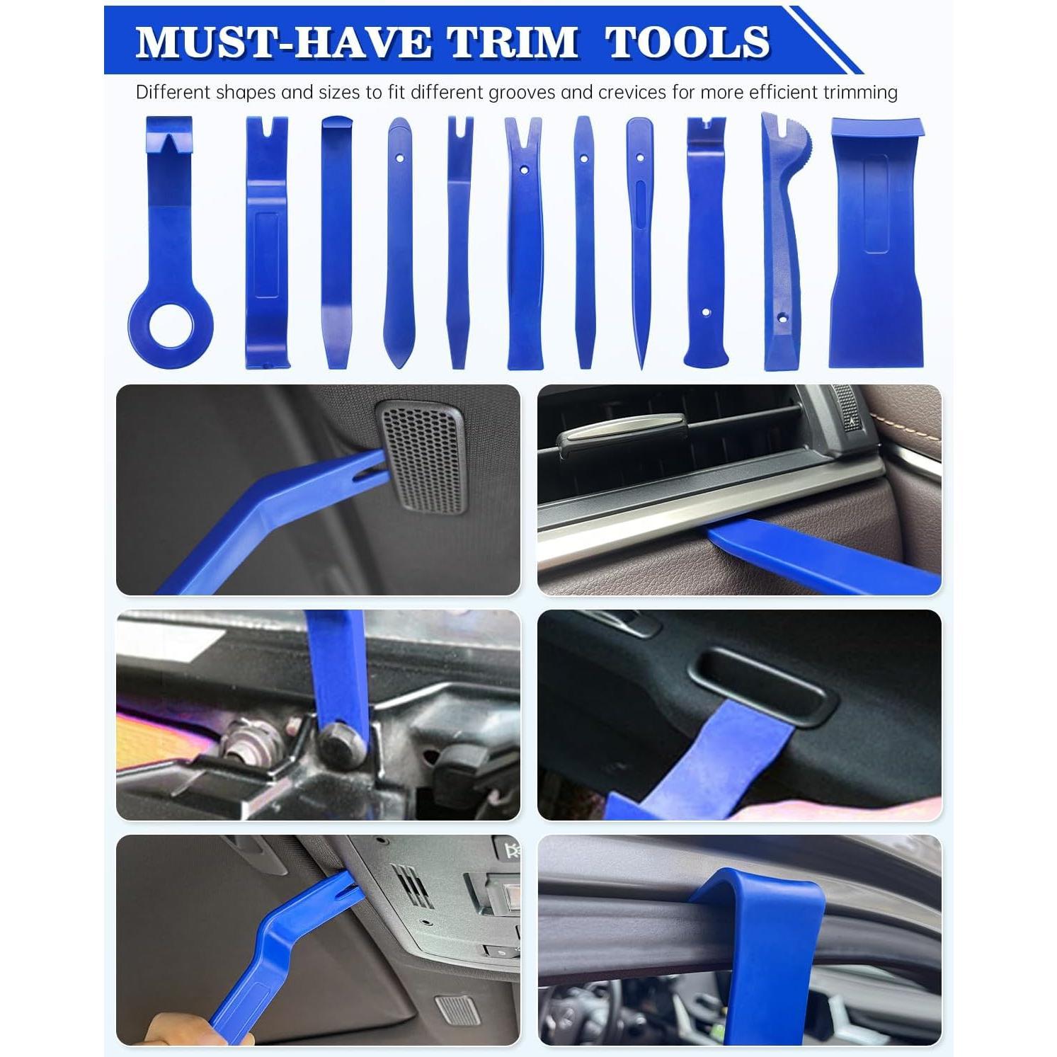 19 count Trim ,  Panel Door Audio Dashboard Trim  Kit, Auto Clip Pliers Fastener Remover Set, Plastic  Tool, Automotive Upholstery Removal Kit