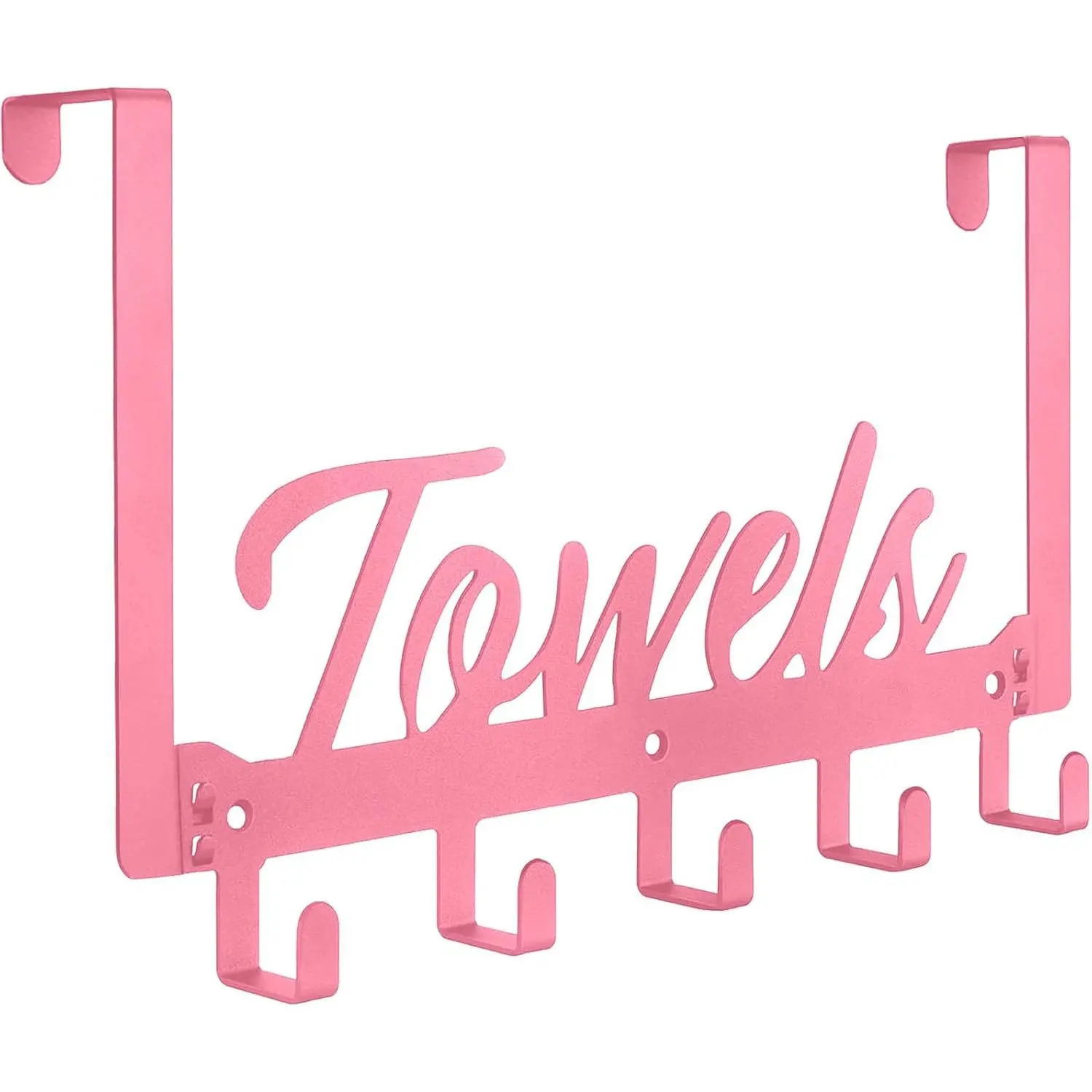 Over The Door Hooks, Towel Rack for Bathroom Towel Holder for Hanging Heavy Duty, Over Door Hanger with 5 Coat Hooks for Bedroom Bathroom Kitchen Towels, Pink