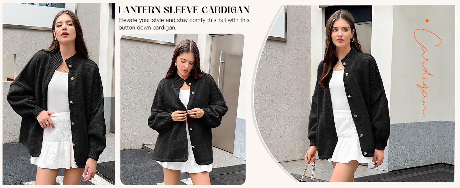 Saodimallsu Womens Oversized Cardigans Long Lantern Sleeve Button Down Chunky Knit Loose Fall Sweater Coats
