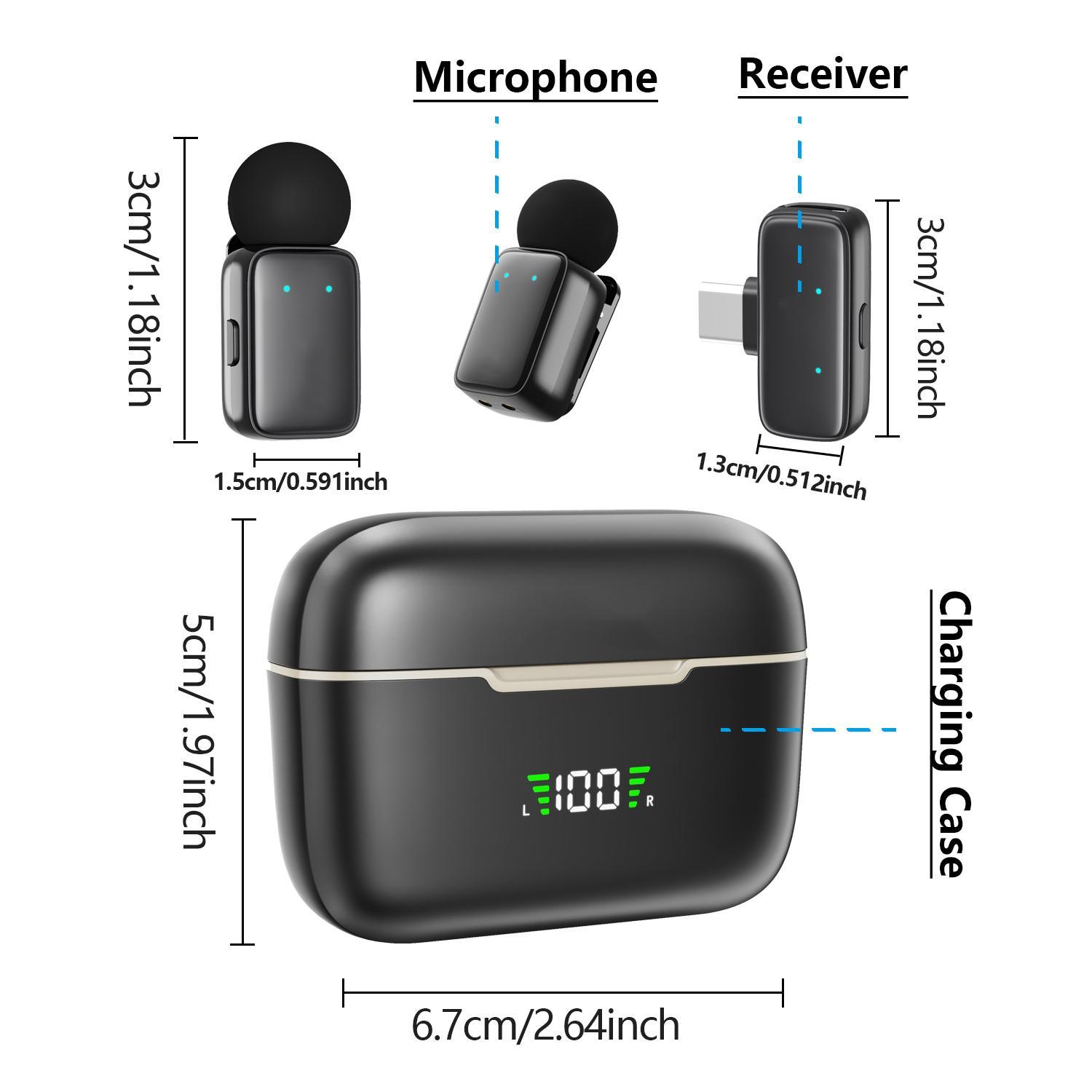 Professional Wireless Lavalier Microphone Lapel Mic with AI Voice Changing Mode, Smart Noise Cancellation - Portable Charging Case - For iPhone & Android phone, - Grade Sound for TikTok, YouTube, Vlog, Interview, Podcast