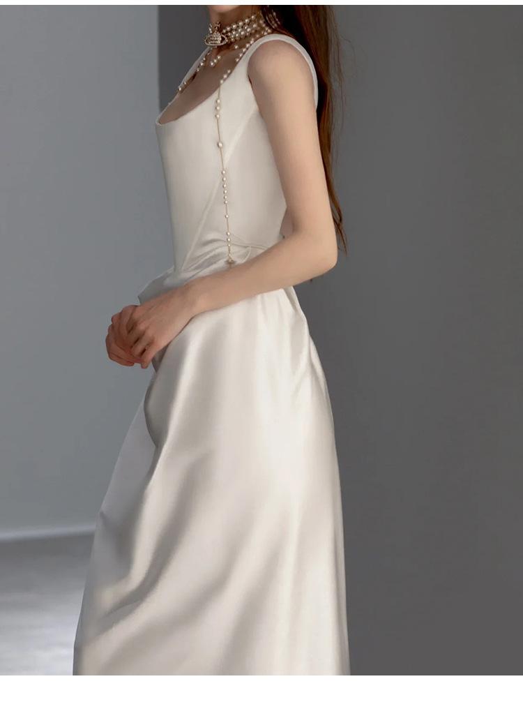 Satin Light Wedding Dress 2026 – Vintage Simple Spaghetti Strap Departure Gown, Small Train Bridal Evening Dress