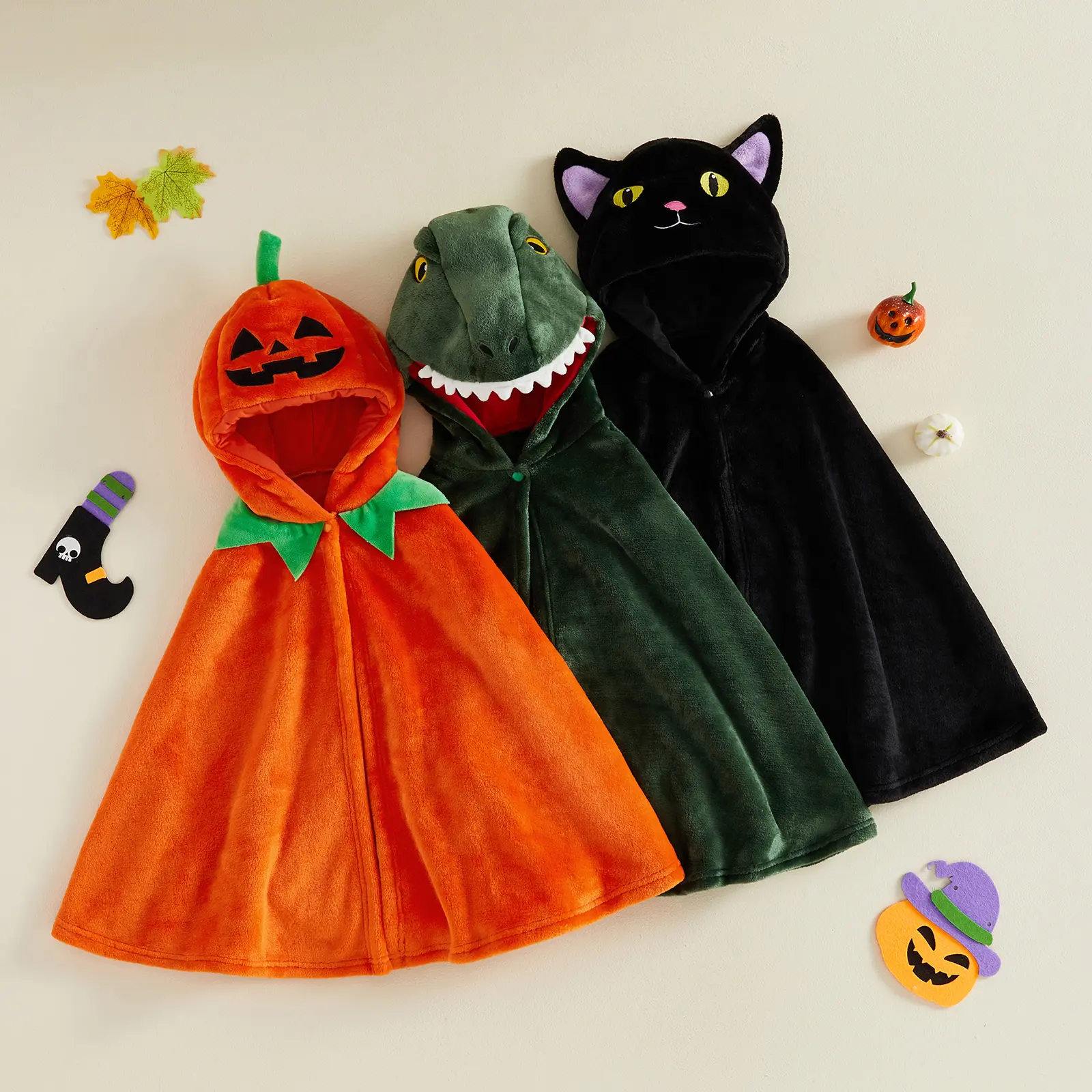 Toddler Little Boys Girls Halloween Costume Kids Pumpkin Dinosaur Cape Costume Fleece Hooded Cloak Animal Dress-up