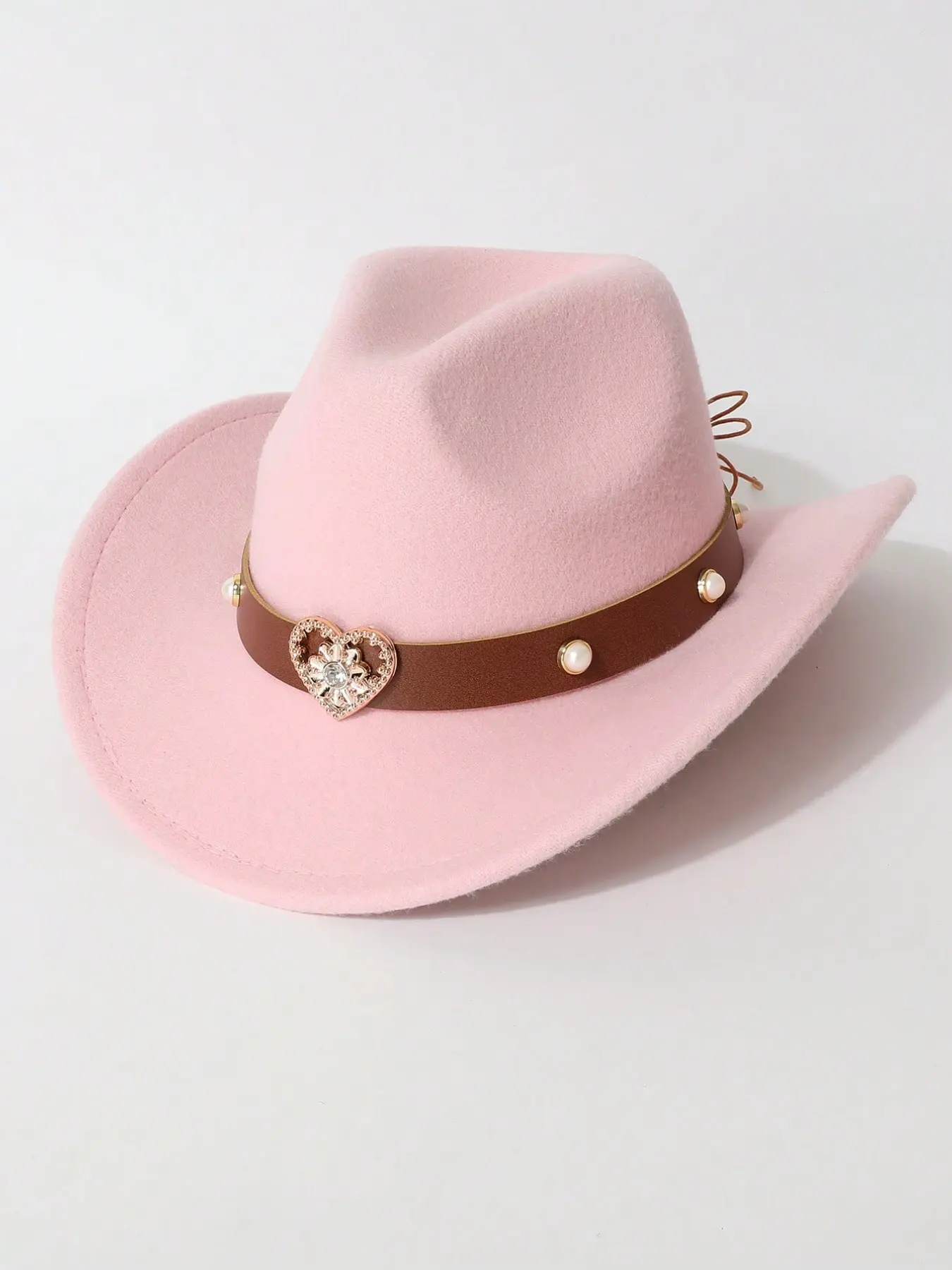 Women's Vintage Felt Cowboy Hat, Vaquero Hat, Gold Heart Buckle, Pearl Rivets, Perfect for Music Festivals, Western Theme Parties, Halloween Costumes, Cowgirl Hat