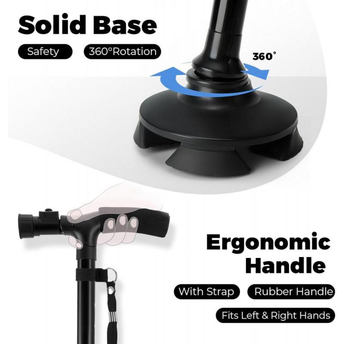 Vive Folding Cane - Adjustable Walking Stick for Men & Women, Swivel Quad Tip, Lightweight Heavy Duty Balance Aid, Compact Collapsible, Ergonomic Grip, Wrist Strap, 33"-38" Height Adjustable Tool