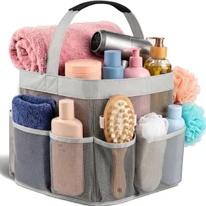 Mesh Shower Caddy – 9 Pocket Portable Shower Caddy Organizer for College Dorm, Travel, Gym, Bathroom – Quick Dry, Lightweight Tote Bag for Toiletries & Essentials, Gray