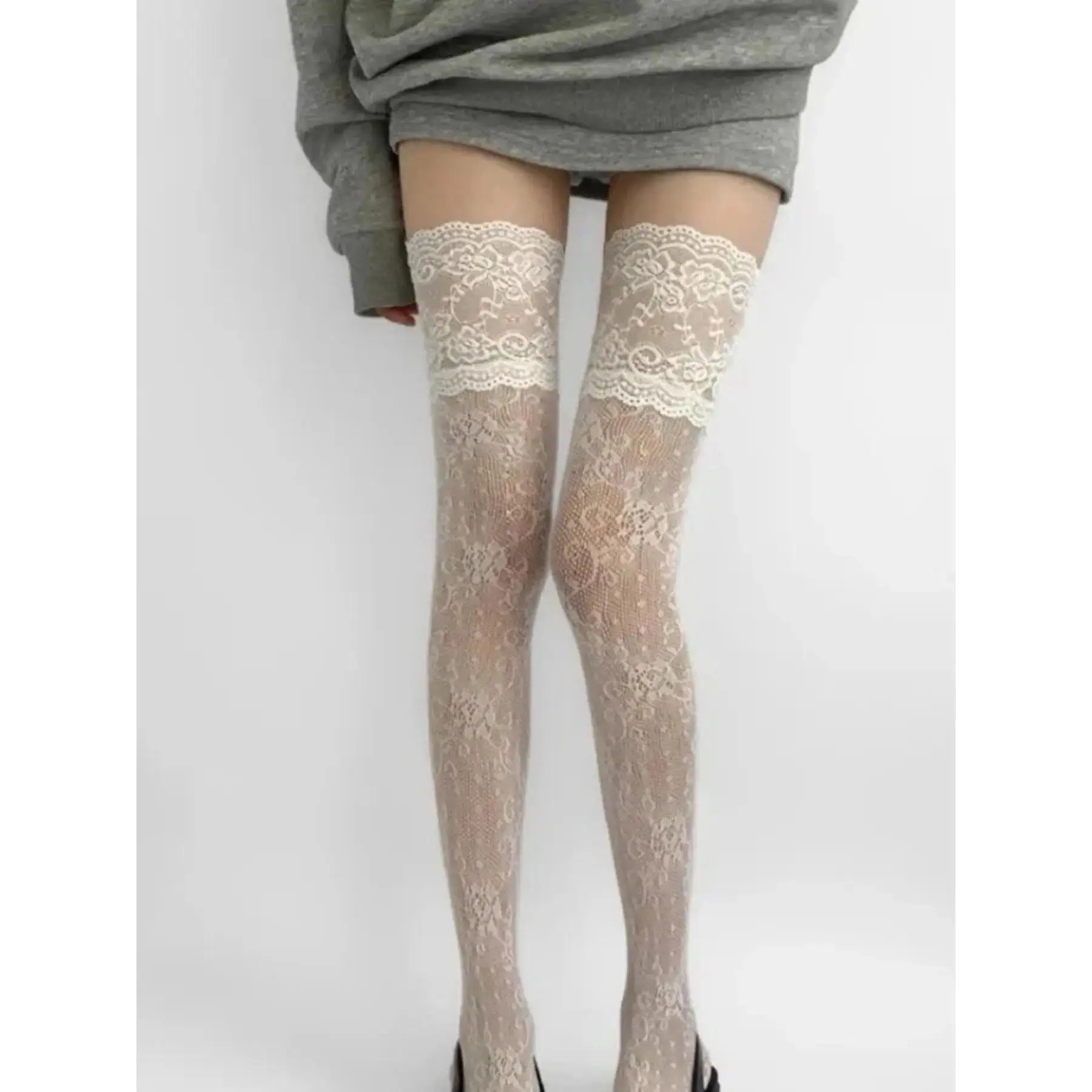Women's 2-Pair Fashion Sports Socks - Thin, Lacy Floral Lace Fishnet, Lightweight Breathable Nylon Mesh, Knee-High to Over-the-Knee, Vintage Gothic Aesthetic, Premium Fabric, Secure Fit
