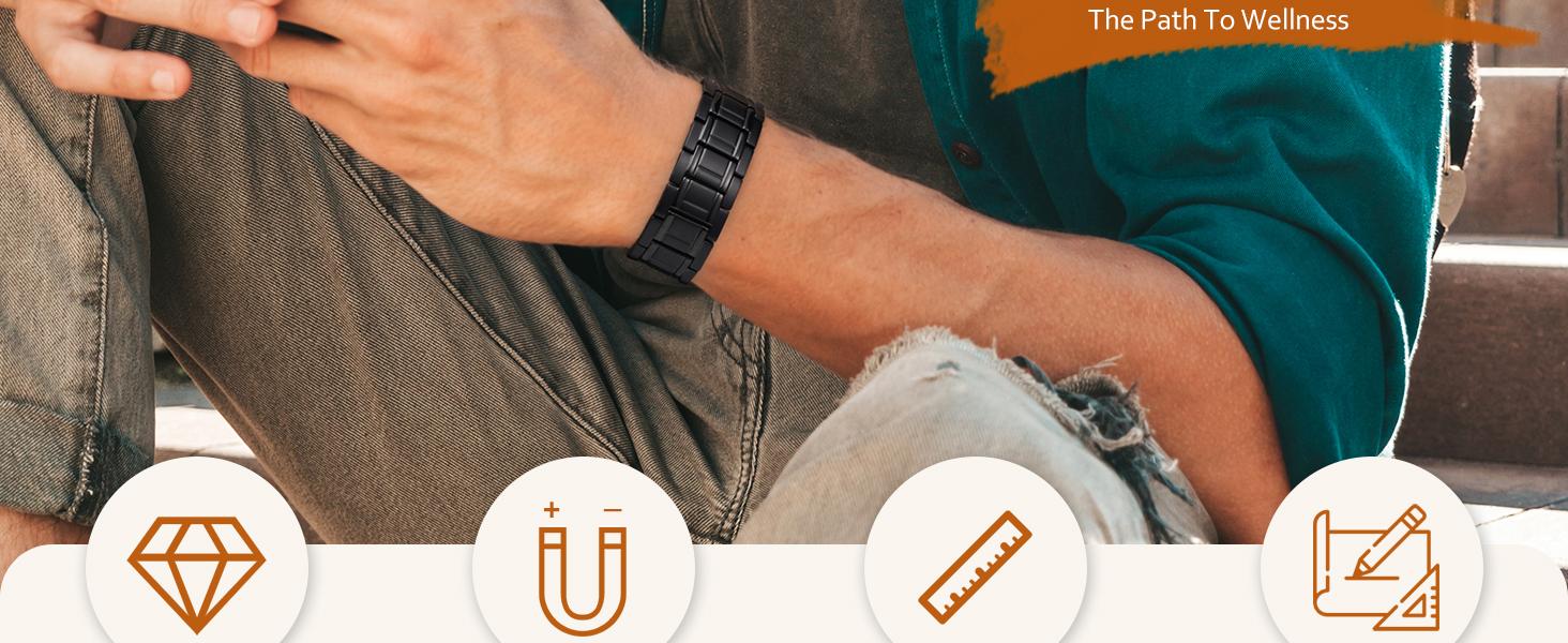 Jecanori 3X Magnetic Bracelets for Men, Mens Bracelet Stainless Steel with Strenth Neodymium Magnets & Sizing Tool(Black) Wearable SpringStatements