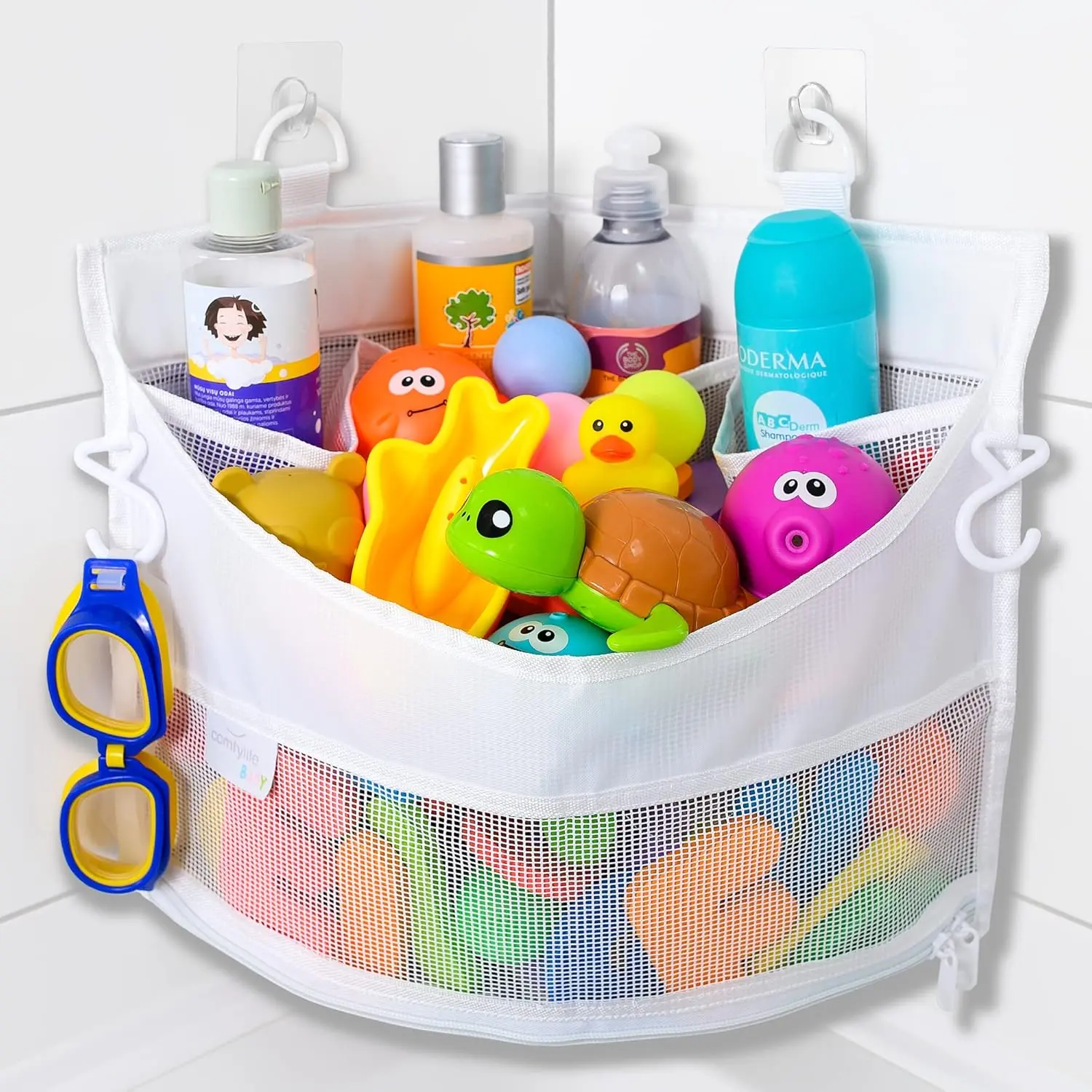 Mesh Bath Toy Holder Organizer – The Perfect Corner Bathtub Toy Storage & Bathroom or Shower Caddy – This Multi-use Net Bag Makes Baby Bath Toy Storage Easy – For Kids & Toddlers,skincare,,multiple,compartment,,home,closet,,safe,,clea,,travel,organization