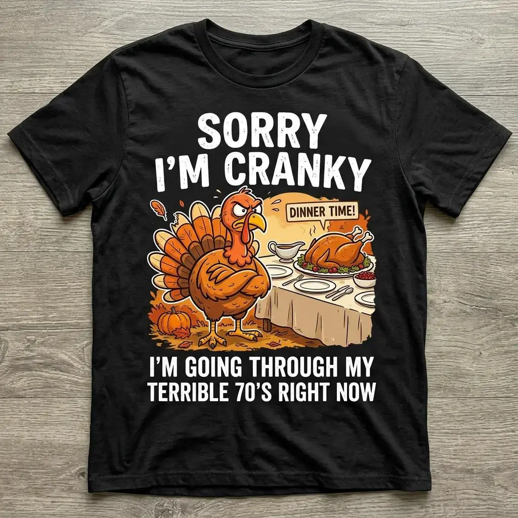 Men's Cotton Blend Grumpy Print Round Neck Shortsleeve T-Shirt - Menswear Tops, 70's Humorous Meme Print, Medium Length, Machine Washable, Retro Vintage Gift, Casual Streetwear