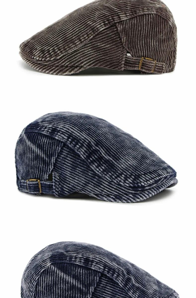 Autumn New Hat for Men and Women Corduroy Beret British Retro Forward Cap Casual Duckbill Cap Washed Cotton