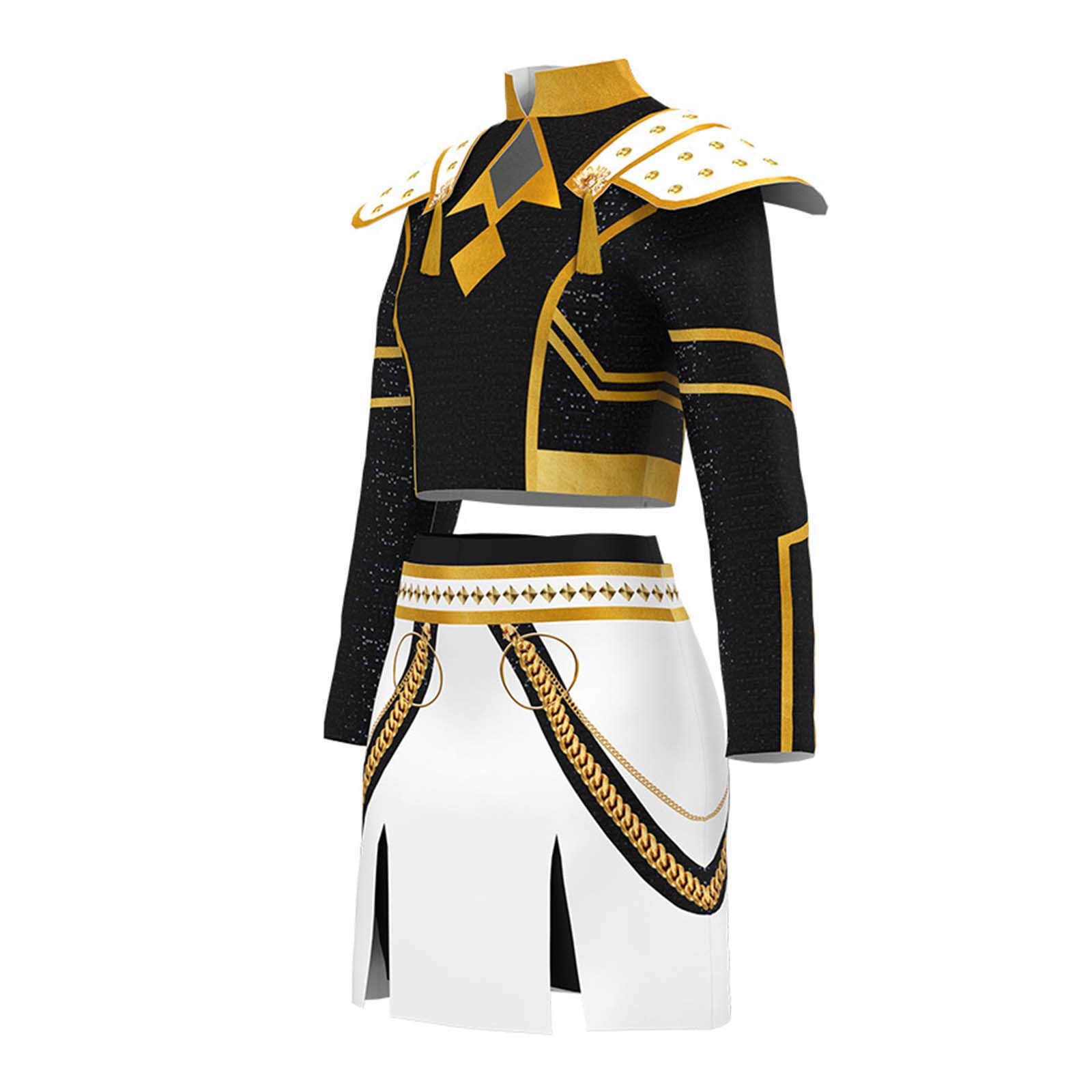 Fashion Pop Music Demon Hunter Costume 2-Piece Set: Embroidered Jacket and Plaid Skirt for Halloween, Dance Performance |         3-14 years old girls' children's clothing