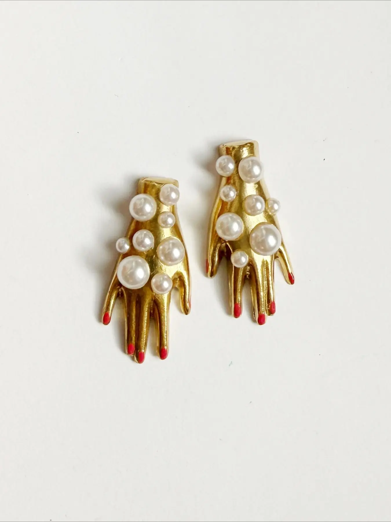 New Style Unique Elegant Simulated Pearl Bone-shaped Red Oil Droplets Dotting The Fingertips Earrings Daily Vacation Music Festival and Halloween Party