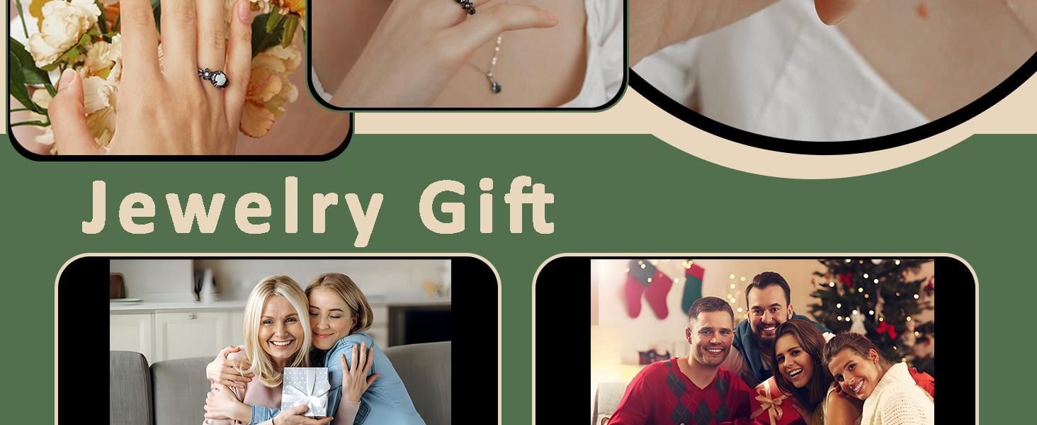 Ring for Women,18K Black Gold Plated Created Opal/Mystic Topaz/Amethyst Garnet Wedding Engagement Promise Rings Band