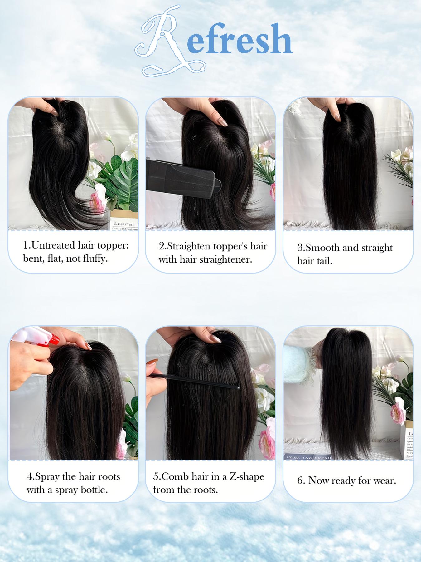100% Real Human Hair Wig Topper, Natural Looking Hair, Medium Length 16-18 Inches, Lightweight Breathable Lace, Handmade 3x4 Area, Suitable for Women