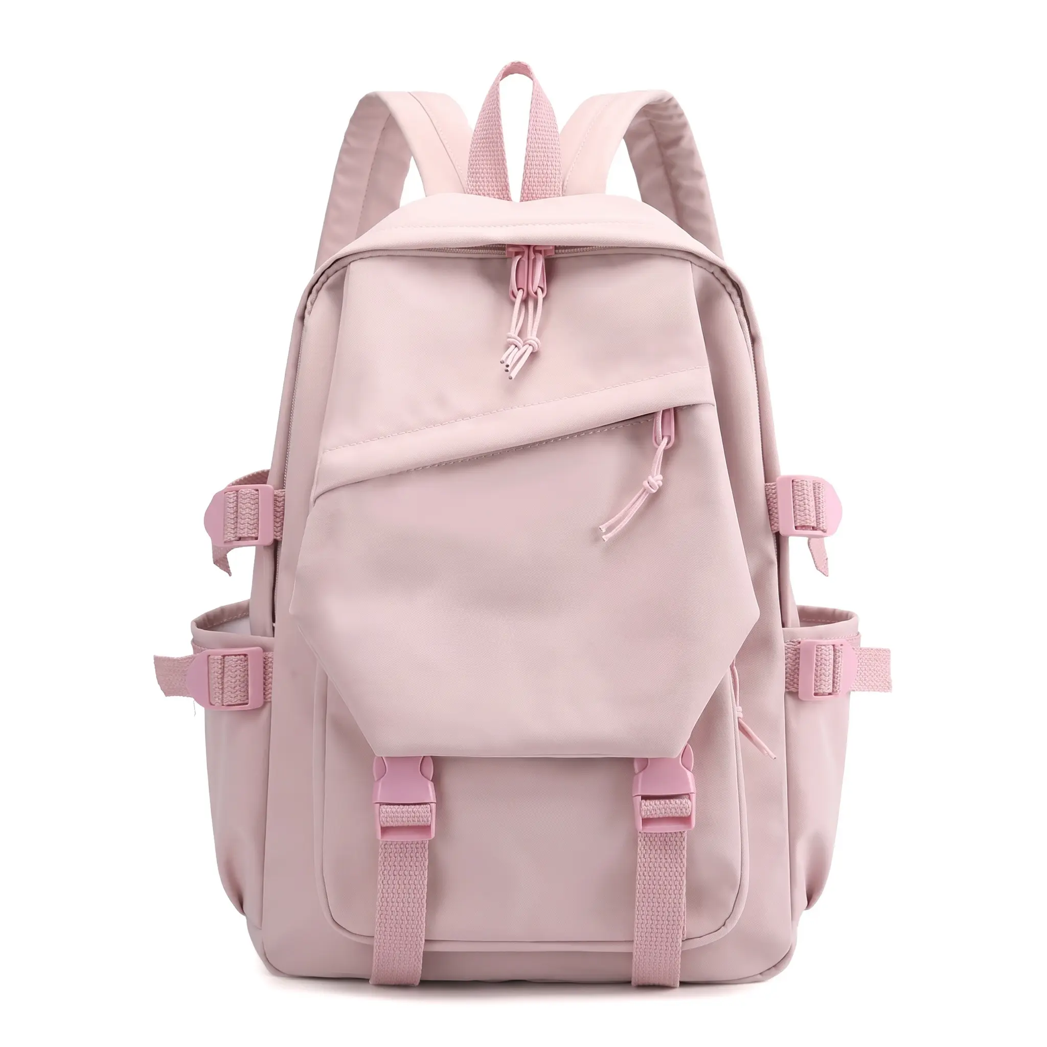 Minimalist Solid Color Polyester Backpack for Students, Ultra-Light Laptop Bag for Back to School Stuff with Zipper, Lock Buckle & Curved Back