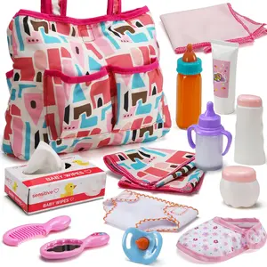14 Pack Baby Doll Accessories, Baby Doll Feeding and Caring Set Includes Diaper Bag, Doll Diapers, Magic Bottle, Changing Mat  Girl Toddler Kid, Babies Pretend Play Set  Birthday Gift Christmas