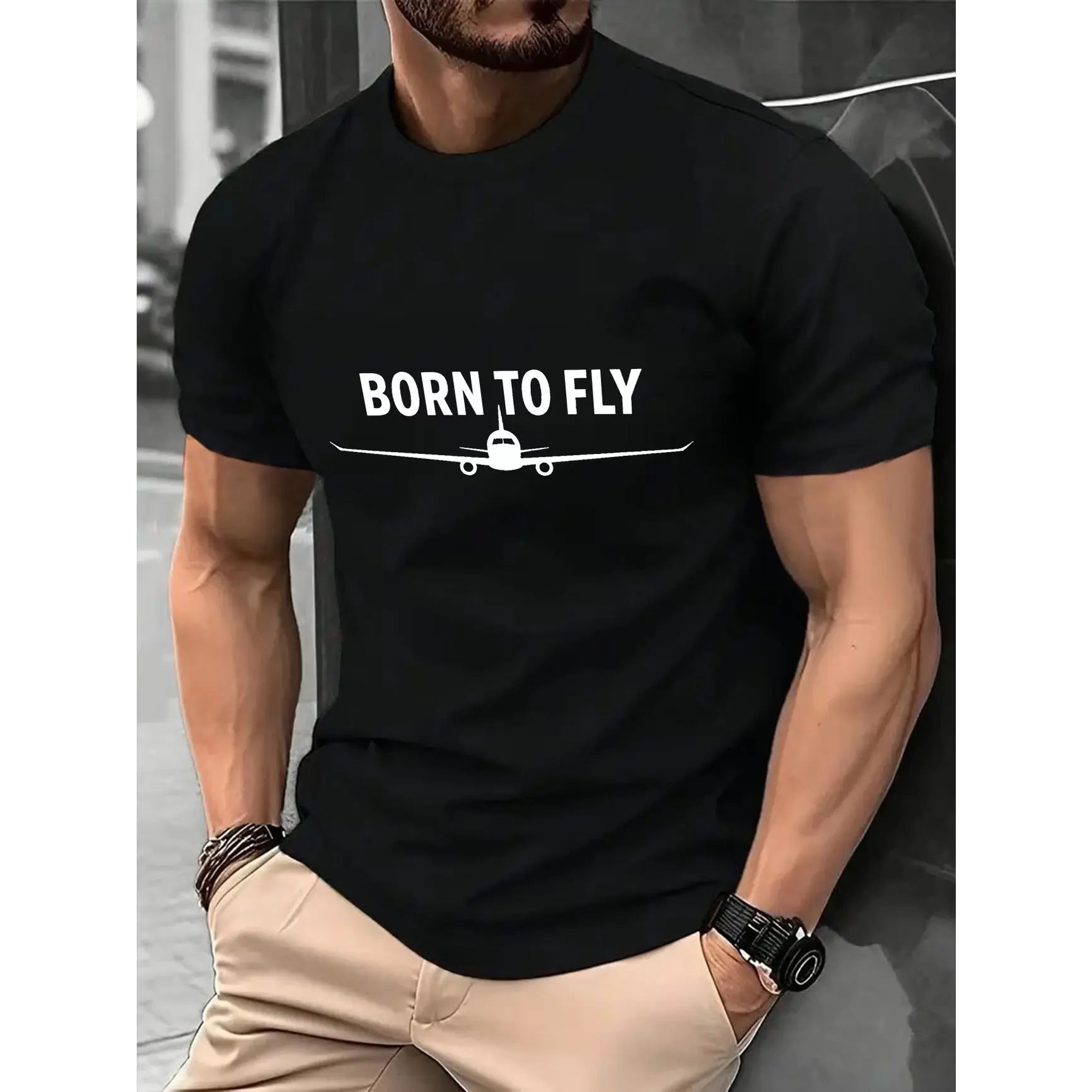 Born To Fly Airplane Graphic T‑Shirt, Comfort Oversized Cotton Outfit, Fashion Cute Pilot Tee, Perfect Holiday Gift for Him Her, Present for Family Friends Lover