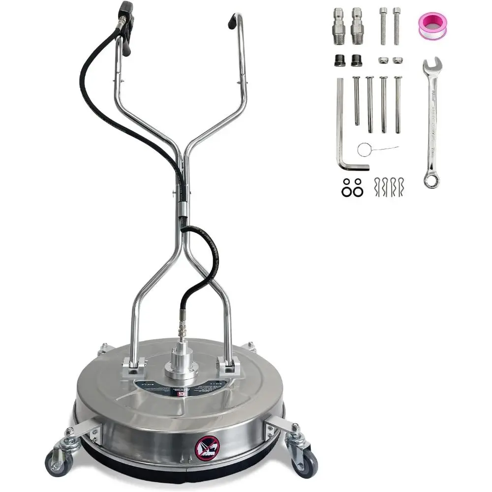 24 Inch Pressure Washer Surface Cleaner with 4 Wheels, 4900 PSI Stainless Steel Dual Handle Attachment for Concrete Driveway Sidewalk Deck Patio, Commercial Grade