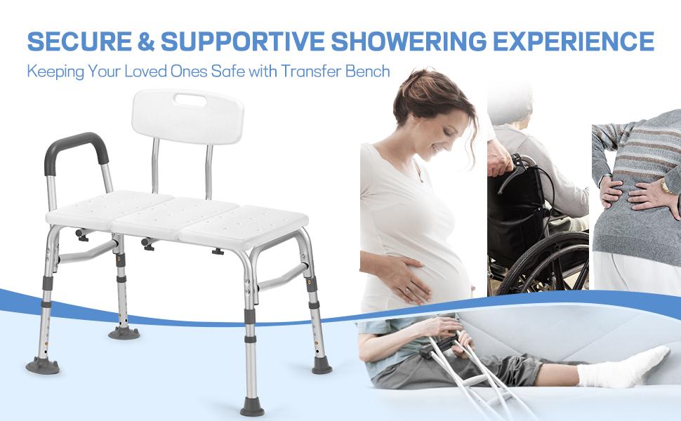 Tub Transfer Bench for, Tool Free Assembly Shower Chair with Backrest & Armrest, Shower Bench, Shower Seat for Elderly and Disabled