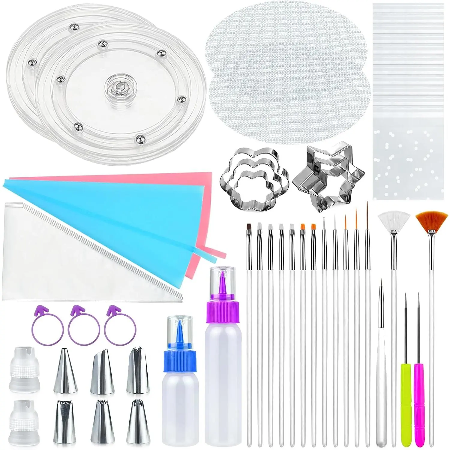 112 count Cookie Decorating Kit Supplies Including  Turntable Brushes Scribe  Bags Icing Bottle for Cookie Cupcake Cake Decoration