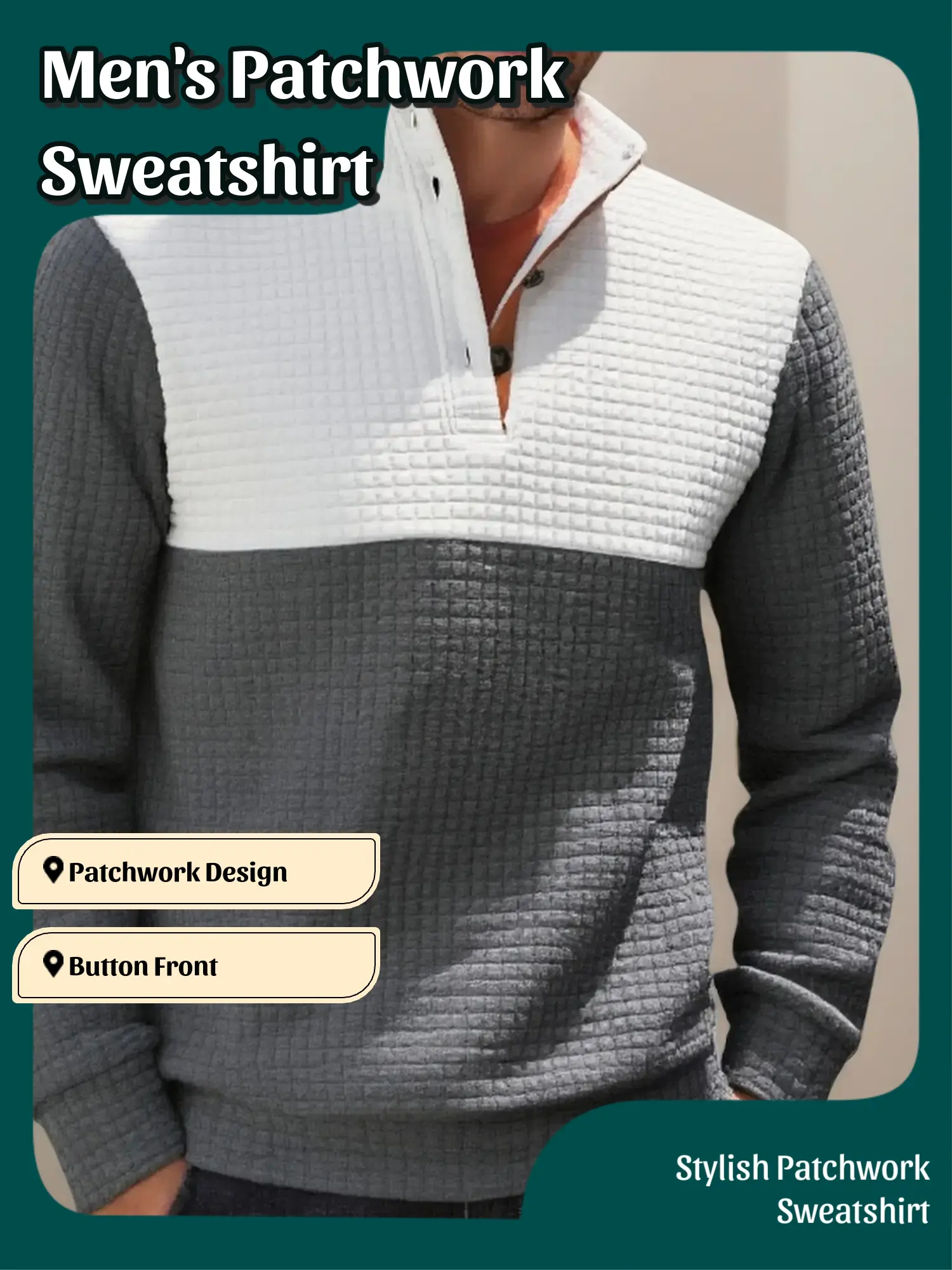 New Spring Autumn Casual Sporty Outdoor Patchwork Button Sweatshirt Long Sleeve Men's Clothing, Comfortable and Stylish Daily Wear
