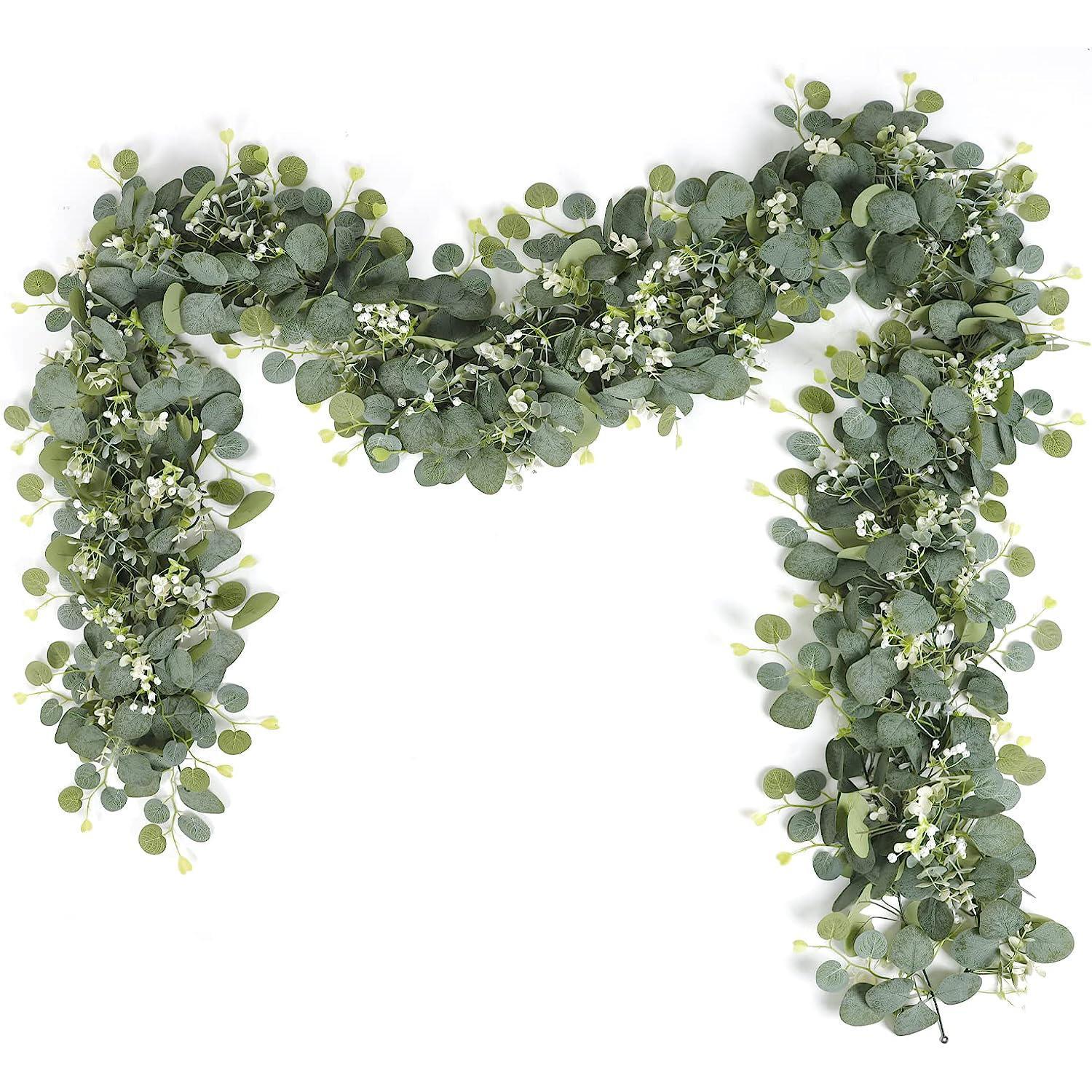 Artificial Eucalyptus Garland, Faux Floral Garland, 2/4 Counts Faux Greenery Vines, Decorative Plants for Wedding Party Mantle Table Runner Home Decor