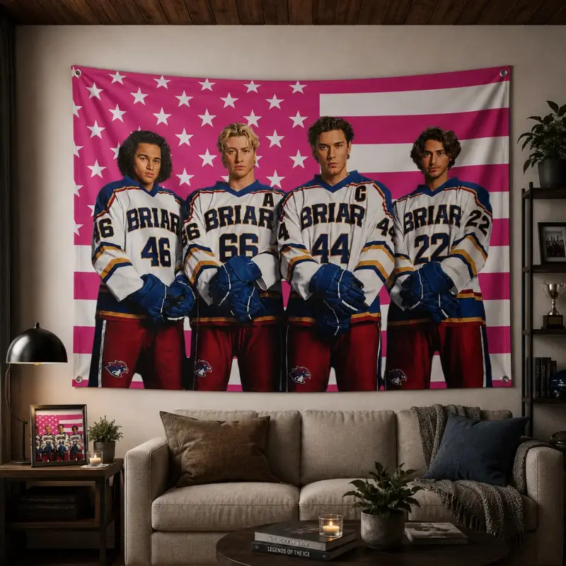 Briar U Hockey Boys Flag Tapestry, Belmont Cameli Pink Banner, Stephen Kalyn Dorm Wall Art Decor, Wall Tapestries, Tapestry Wall Hanging, Tapestry Wall Mural, Durable Decorative Tapestry, Decoration Items
