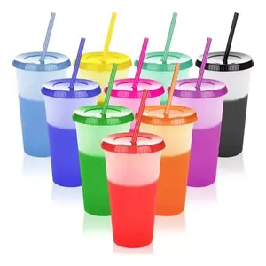 10 Pack 710ml Color Changing Magic Cups with Lids & Straws, Large Capacity Temperature Sensitive Cold Drink Tumblers, Creative Heat Reactive Color Change Cups for Home & Party Beverage