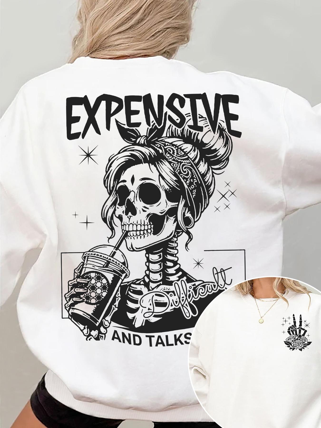 Women's Letter, Halloween & Skeleton Print Drop Shoulder Sweatshirt, Fashion Casual Long Sleeve Crew Neck Pullover for Daily Holiday Outdoor Wear, Women Clothing for Fall & Winter, Lady Tops, Womenswear, Graphic Sweatshirts Women's Letter, Halloween & Skeleton Print Drop Shoulder Sweatshirt, Fashion Casual Long Sleeve Crew Neck Pullover for Daily Holiday Outdoor Wear, Women Clothing for Fall & Winter, Lady Tops, Womenswear, Graphic Sweatshirts