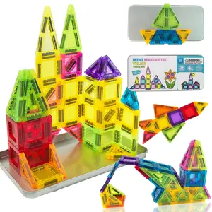 Mini Magnetic Tiles, 25PCS/40PCS(one box) Magnetic Building Blocks with Iron Box, Magnet Toys Travel Size On-The-Go Construction Set STEM Travel Toys for Boys and Girls Ages 3+