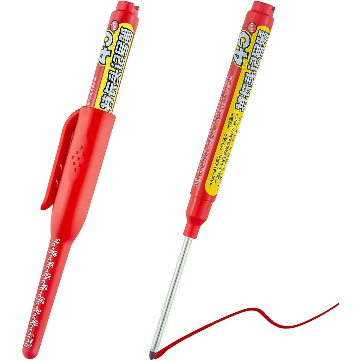 2 count white Long Nib Deep Hole Marker Pen - 45mm Extra-Length Tip for  Marking, Refillable Water-Resistant Construction Marker, Heavy-Duty Carpenter Pen for Woodworking & Plumbing