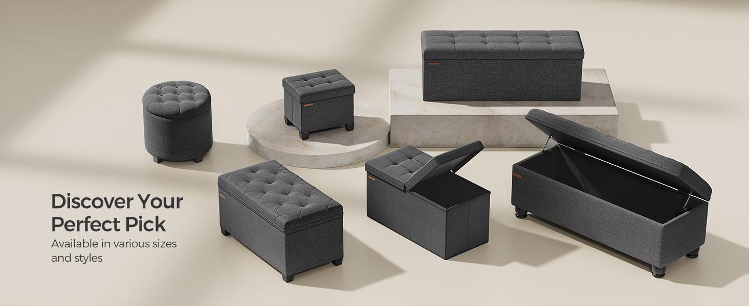 Collection - 43 Inches Folding Storage Ottoman Bench, Ottoman Foot Rest, End of Bed Bench, Storage Chest, Load 660 lb, for Living Room, Bedroom, Entryway, Dark Gray