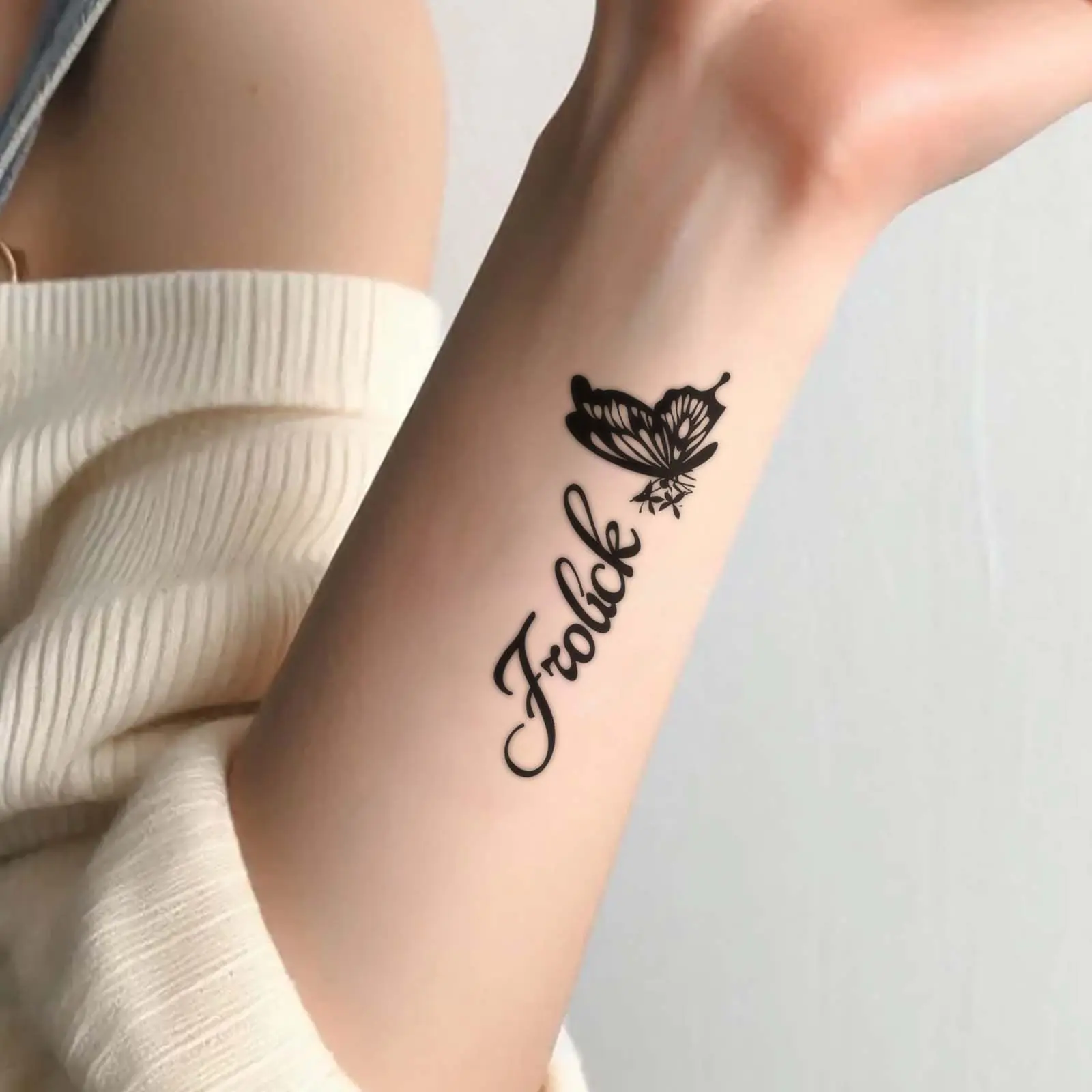 4-Piece Temporary Tattoo Sticker Set, Unisex Minimalist Designs with Thin Line Butterfly Quotes, Small Size & Waterproof for Arm and Wrist, Arm Wrist, Disposable, Skin Print, 4Pc