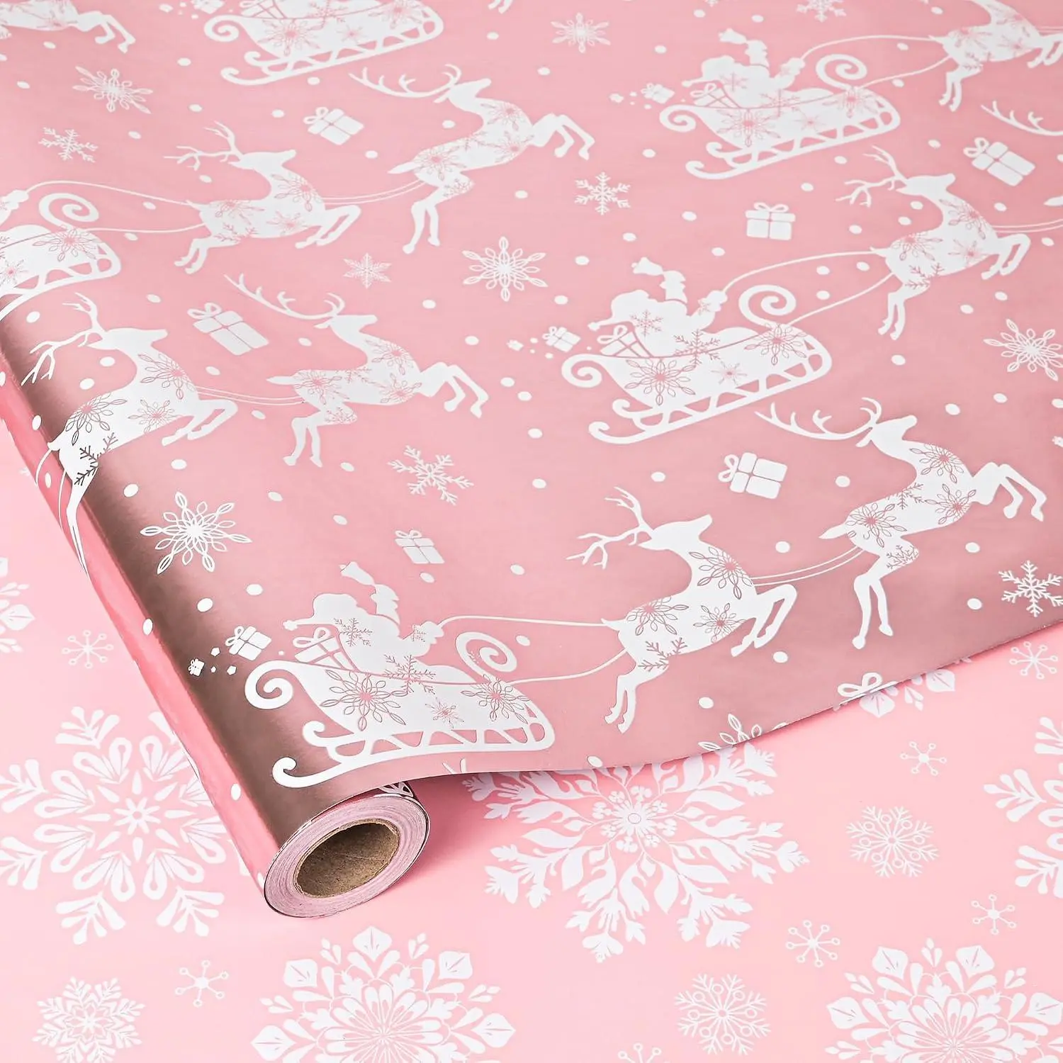 Reversible Wrapping Paper Roll -  Metallic Foil  Wrap with Trees, Stripes Design for Holiday Winter ( Christmas, 17 inch X 16.5feet)