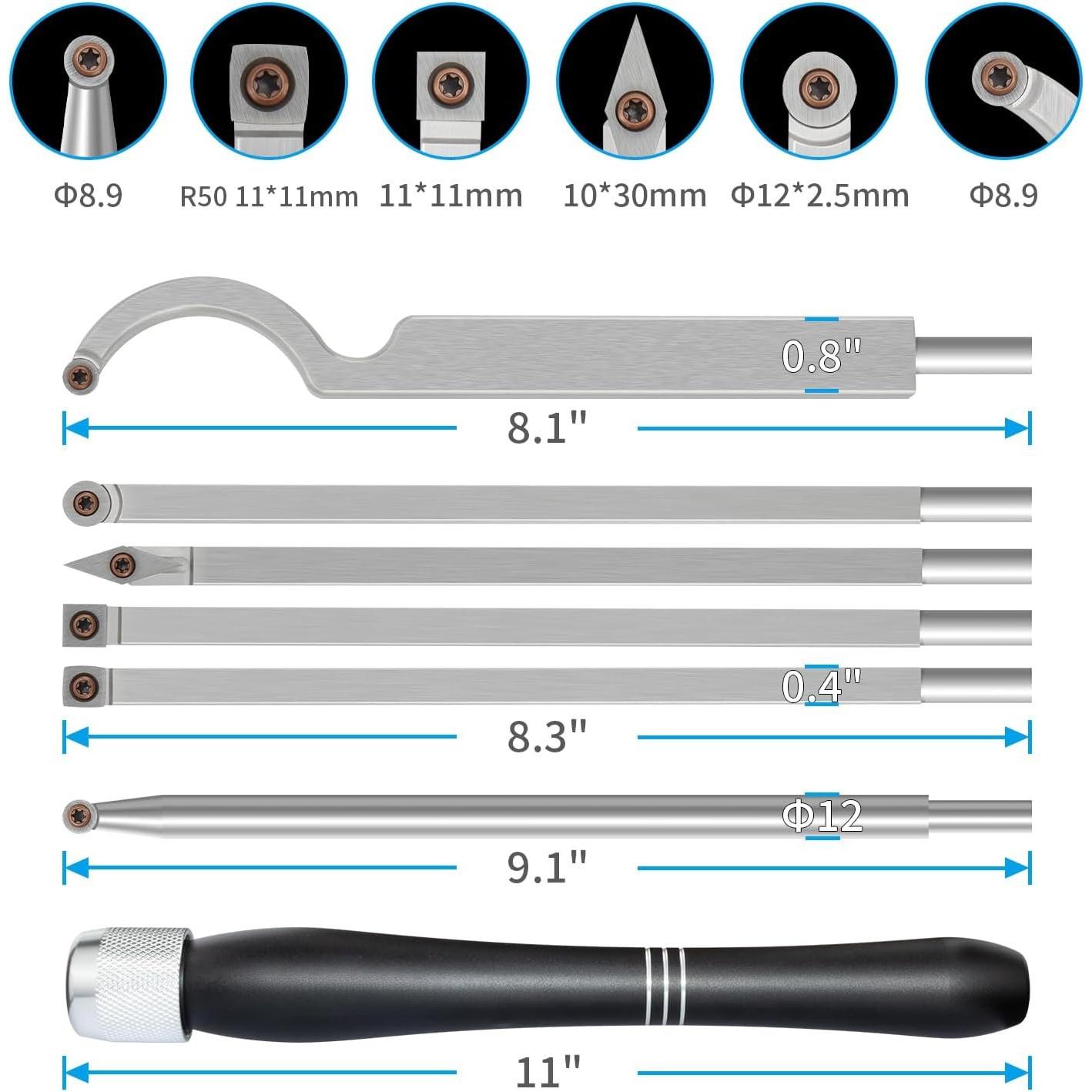 Carbide  Lathe Turning Tools, Quick Replacement Turning Tools Kit, Full Size Rougher And Finisher Swan  Hollowing Tools For Woodturning(7pcs black)