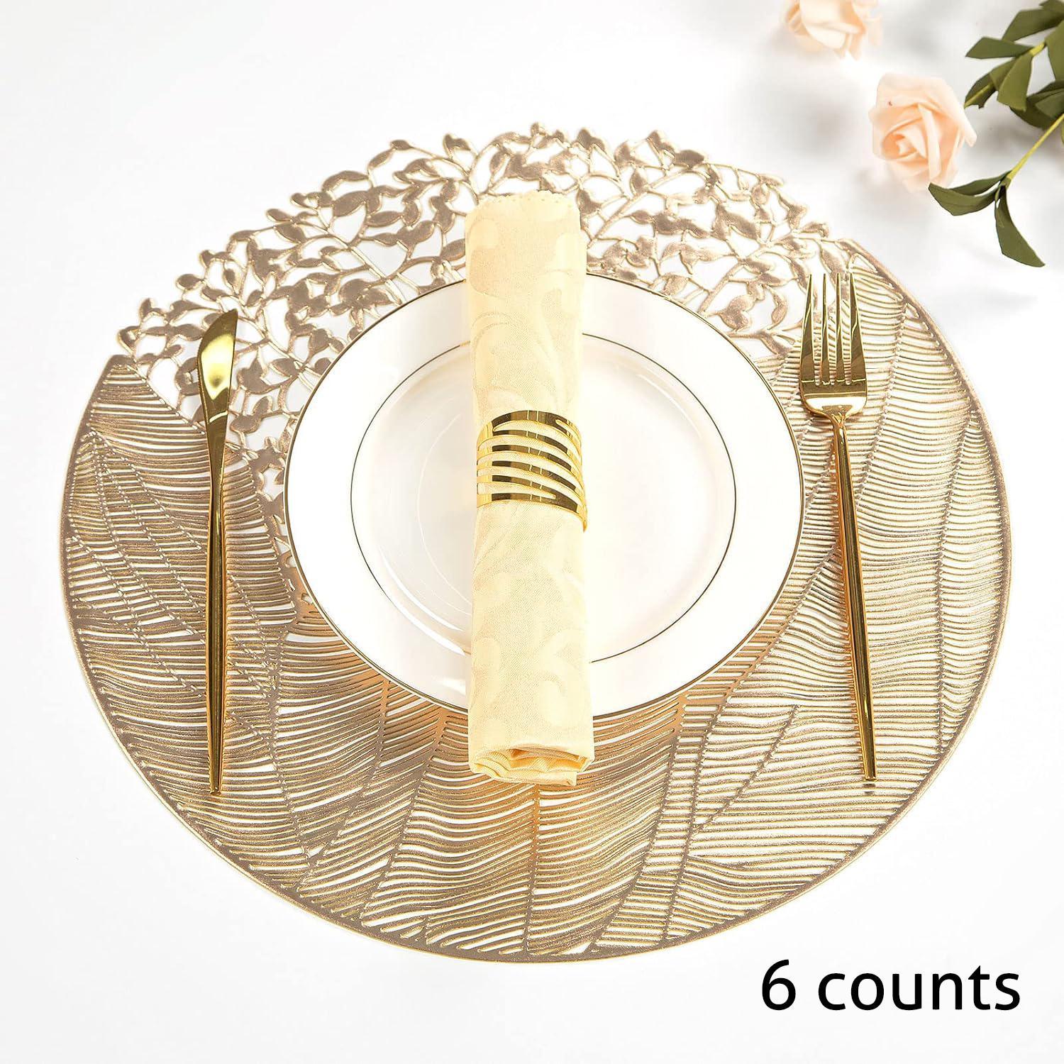 Round Leaf Pattern Placemat, 6 Counts Non-slip Table Mat, Household Placemat, Tableware for Dinner, Party, Wedding, Home Decor Supplies, Coasters, Kitchen Decorative Placemat