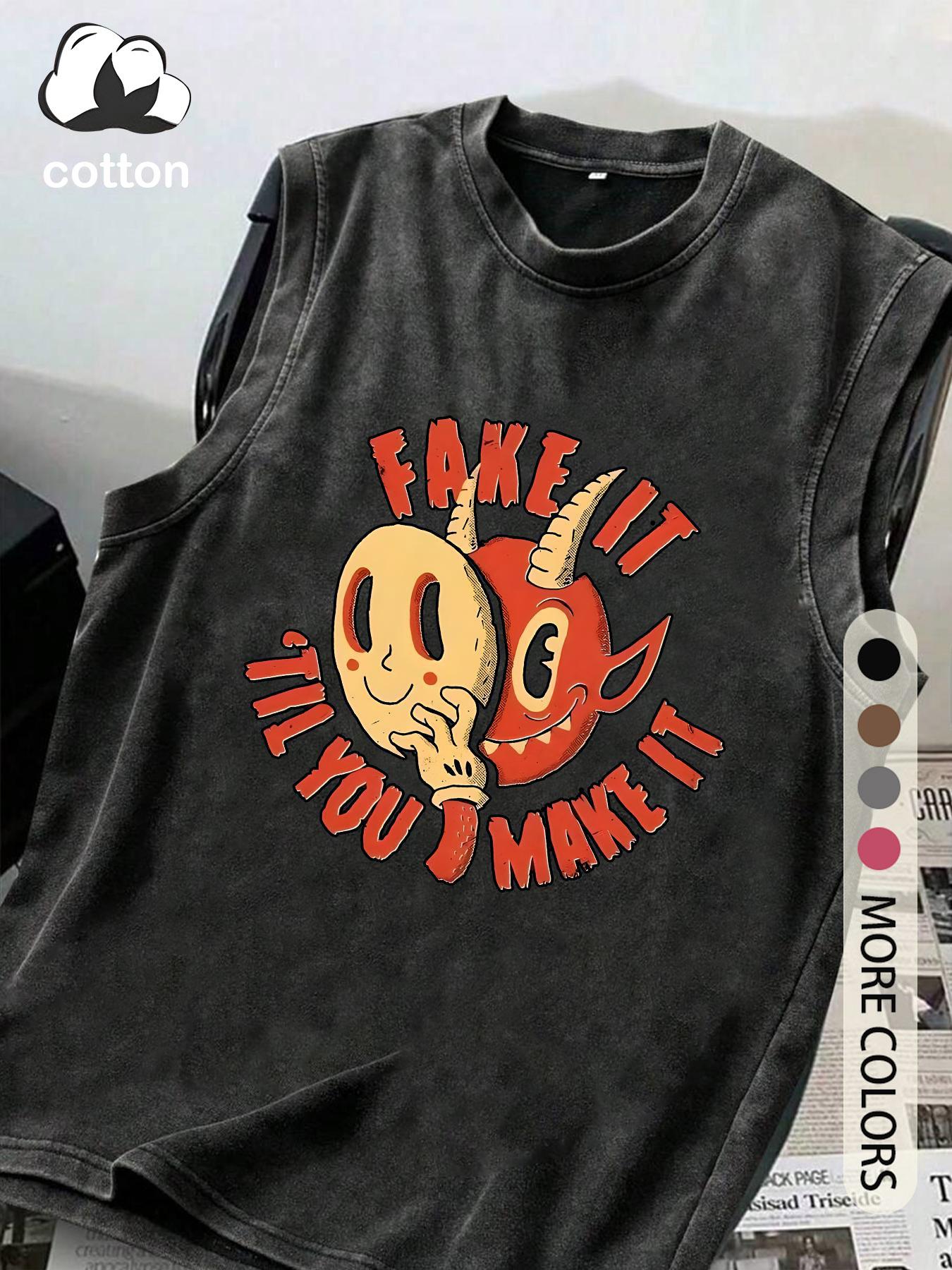 Vintage Cotton Casual Fitted Men's Sleeveless Top, Retro Crew Neck Summer Apparel for Ages 13 to 44, Stylish Plain Design