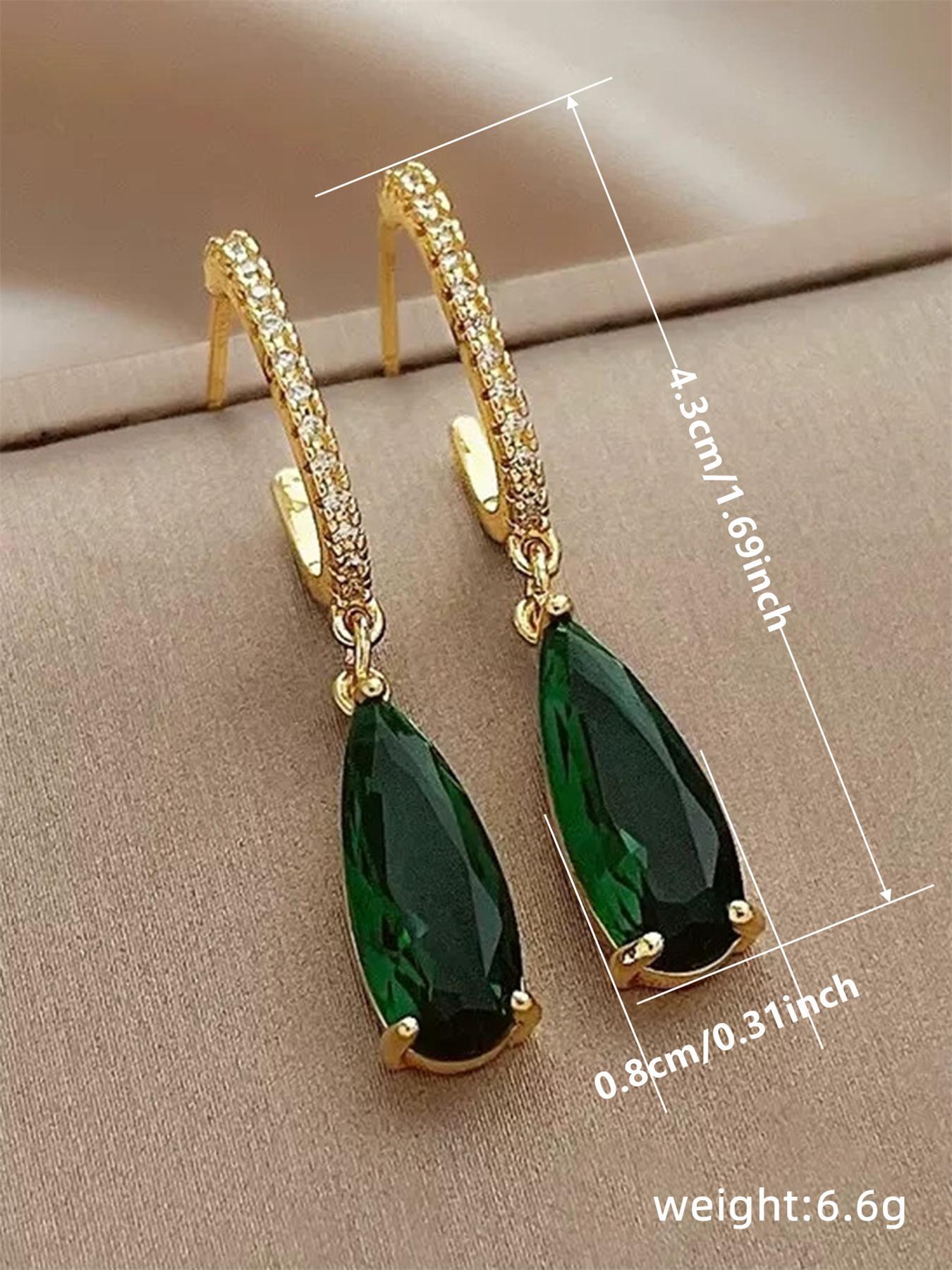 1 Pair Artificial Gemstone & Rhinestone Decor Dangle Hoop Earrings, Elegant Fashion Jewelry For Party, Daily Clothing Decor For Girl, Ladies Anniversary Birthday Jewellery Gift, Classic Style Earrings