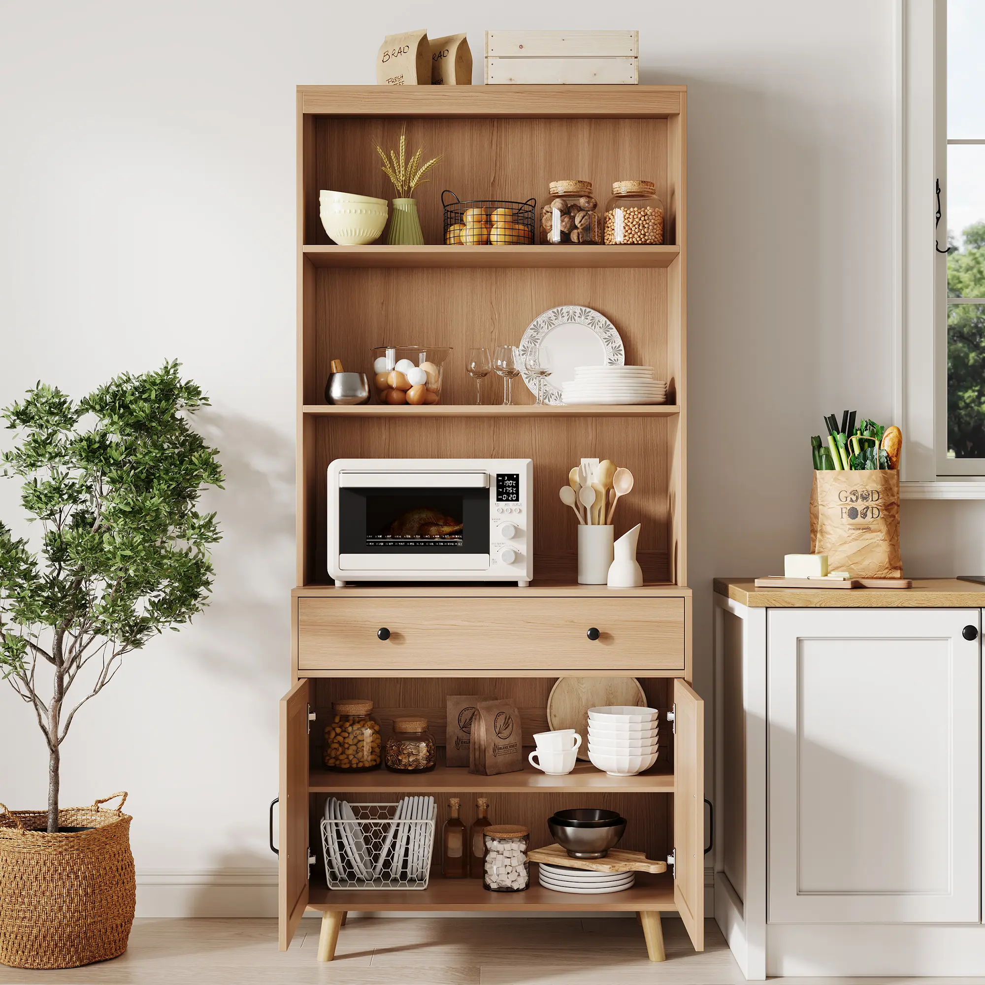 78cm Modern Engineered Wood Accent Credenza Storage Cabinet - Freestanding Indoor Cupboard Sideboard with Drawer, Double Doors, Adjustable Shelf for Living Room, Bedroom