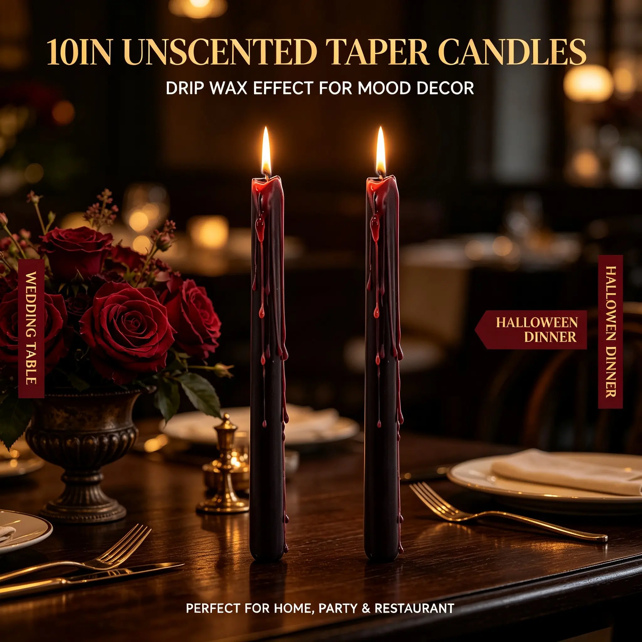 2 Pack 10In Unscented Black Taper Candles, Decorative Tapered Candle Sticks for Wedding Holiday Table Home Decor