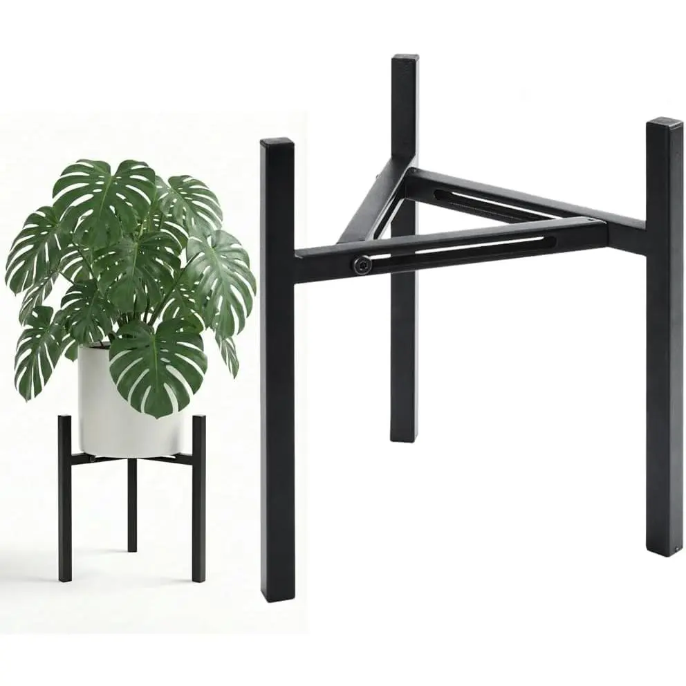 Adjustable  Stand Indoor Outdoor, Heavy Duty Metal Modern  Holder for 8-12 Inch Pots,  Corner Flower Pot Stand Black (Pot &  Not Included) (-1PCS)